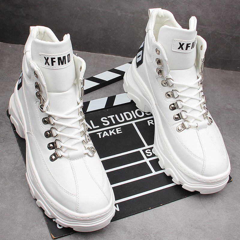 Martin boots Men's white shoes 2022 new summer breathable thick bottom high cylinder shoes Men's Korean version Trend 100 lap old daddy shoes