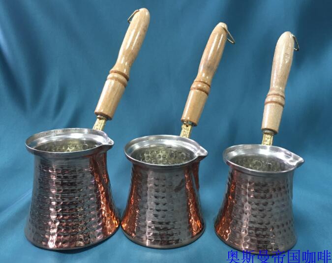 Spot imported Turkish coffee pot thickened Turkey imported handmade wooden handle copper coffee pot