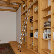 Stainless steel bookshelf ladder mobile slide straight ladder bookcase home ladder indoor attic Library slide customization