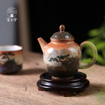  Empty clouds fire clouds landscape teapot Jingdezhen handmade ceramic pot antique coarse pottery chai-fired teapot Kung Fu tea set