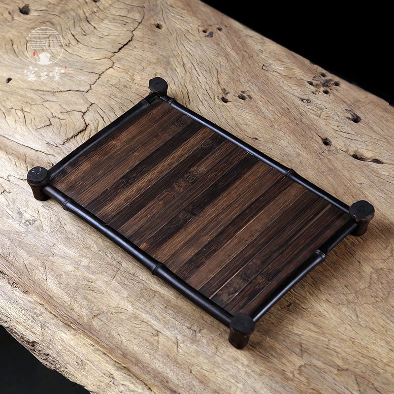 Natural handmade bamboo tea tray made old old plum bamboo four-corner tray pot bearing office dry brewed bamboo tea set kung fu tea tray