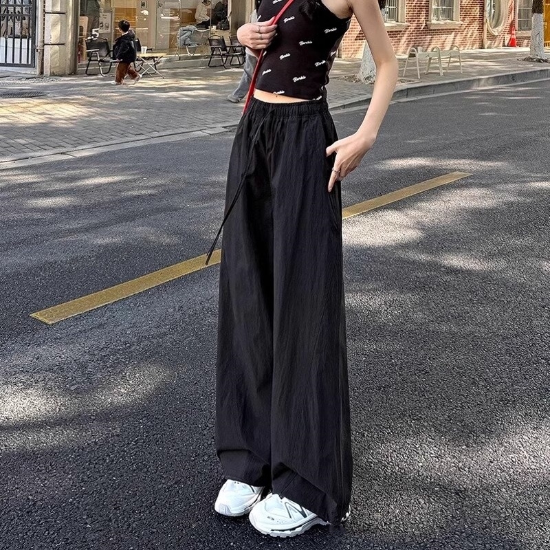 Petite Women Look Taller in American Retro Workwear Pants, Thin High-Waisted Drawstring Jogger Casual Straight Loose Wide-Leg Pants Petite Women Look Taller in American Retro Workwear Pants, Thin High-Waisted Drawstring Jogger Casual Straight Loose Wide-Leg Pants