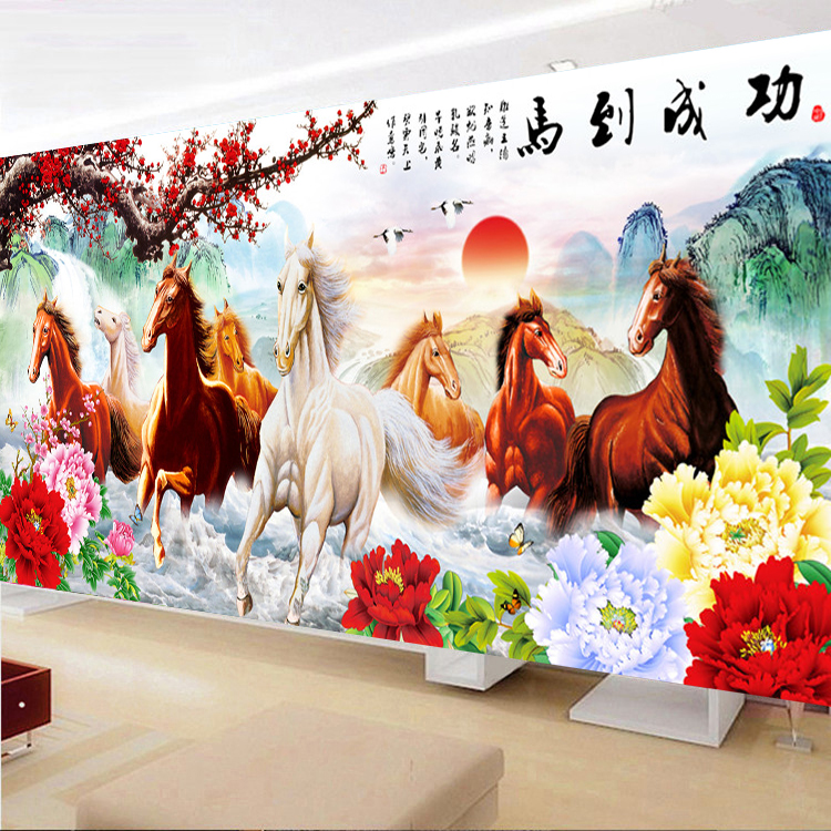 2018 new printed cross embroidered horse to successful Mayflower peony living-room with big name Eight Juntu scenery landscapes