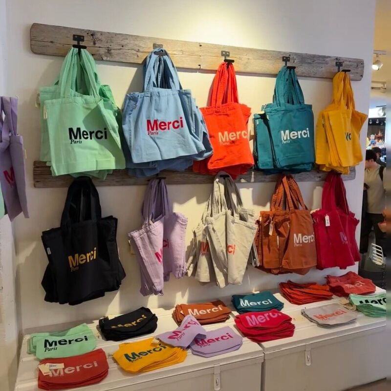 Japanese Sanvr Merci Letter Canvas Bag Tote Bag Casual Shoulder Handbag Crossbody Bag Shopping Eco-Friendly Bag