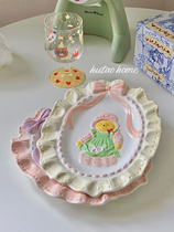 Cute underglaze ceramic plate ins style Korean bear soft cute healing oval plate fish plate western food plate