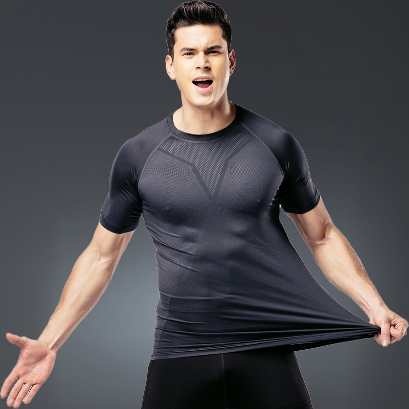 Quick-drying T-shirt tight top men's sports running short-sleeved high-elasticity training breathable sweat-absorbing compression fitness clothes