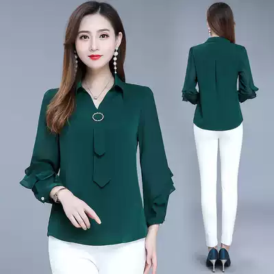 Spring and Autumn Chiffon Shirt Women 2021 New Four to Five Ten Years Old Mother Long Sleeve Shirt Blouse
