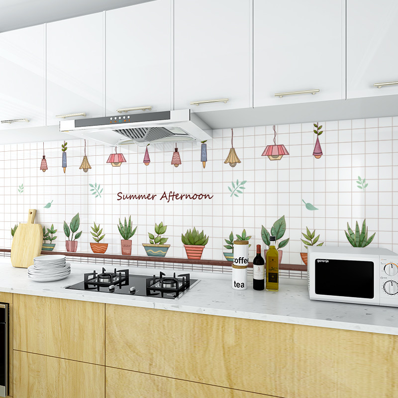 Kitchen anti-oil sticker high temperature resistant tile wall sticker self-adhesive range hood integral cabinet hearth wall paper moisture-proof and waterproof adhesive film