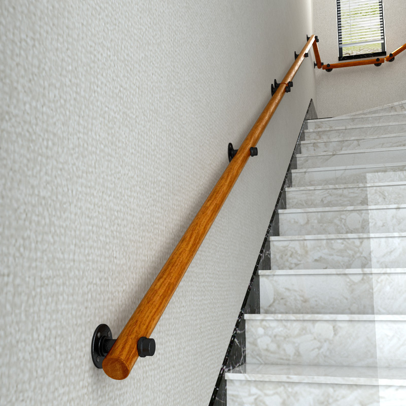 European-style wall stair handrail Solid wood villa attic Indoor elderly and children wooden escalator Home corridor self-assembly