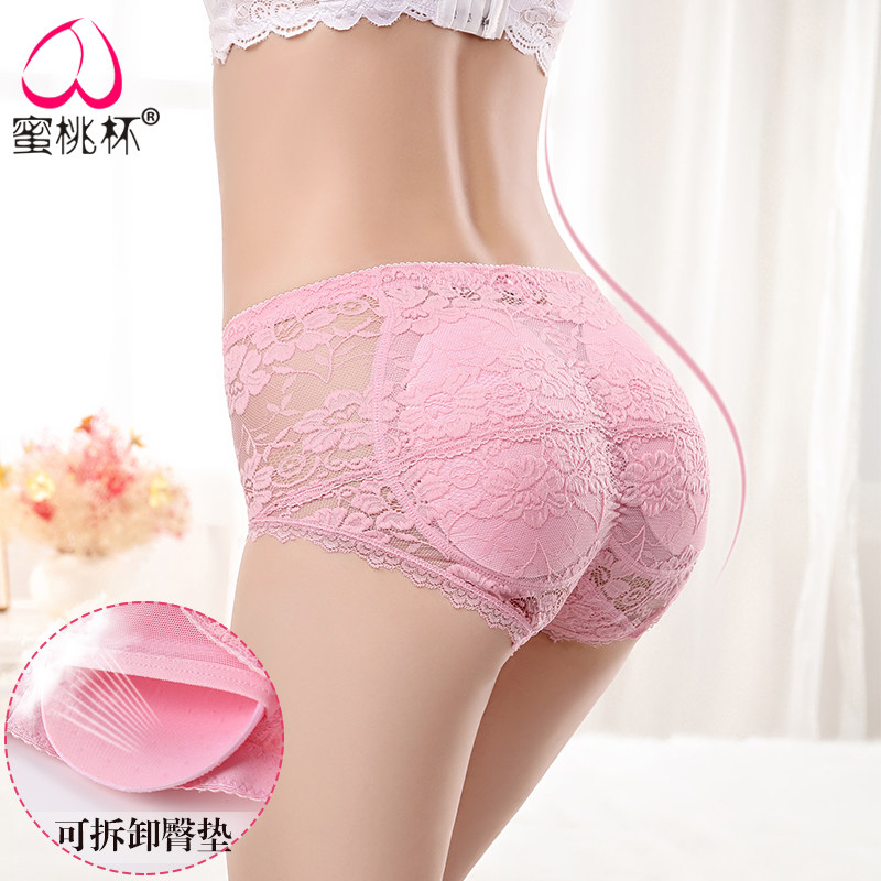 Peach cup double-layer lace padded hip pants Waist hip thin hip panties female hip pants body sexy