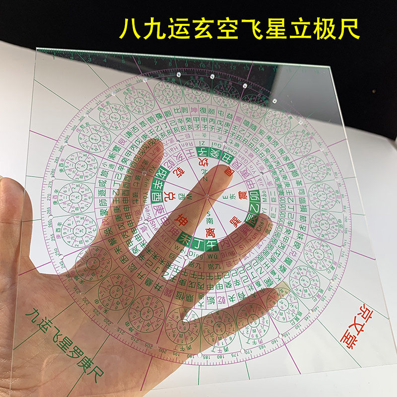 High precision transparent compass Luo Gengshui upright ruler 9 Yunfei flying star layout ruler 33 holes 19CM