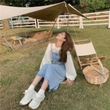 Джинсовая рубашка, подтяжки, платье, комплект для отдыха, рукава фонарики, подходит для подростков