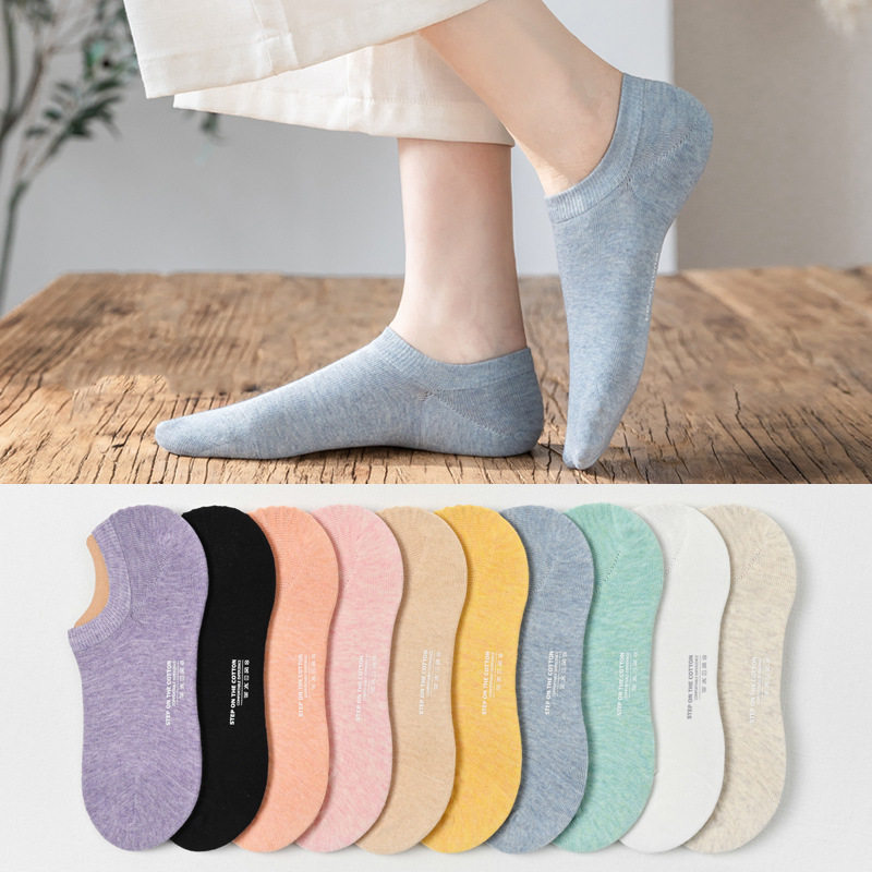 Invisible Socks Woman Pure Cotton Shallow Mouth Invisible Summer Thin silicone anti-slip with summertime pure color Short socks Ins