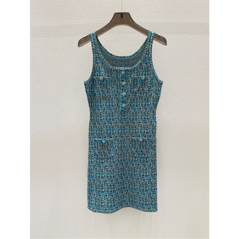 Comes with Its Own Filter! Woven Texture! High-End Chanel-Style Sleeveless Knitted Camisole Dress Short Skirt