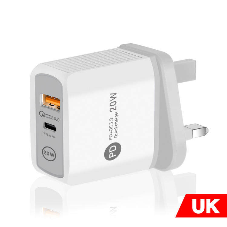 Suitable for Apple 12 Hong Kong version PD20W fast charging charger 5V3A European and American British regulations multi-port QC3 0 charging head