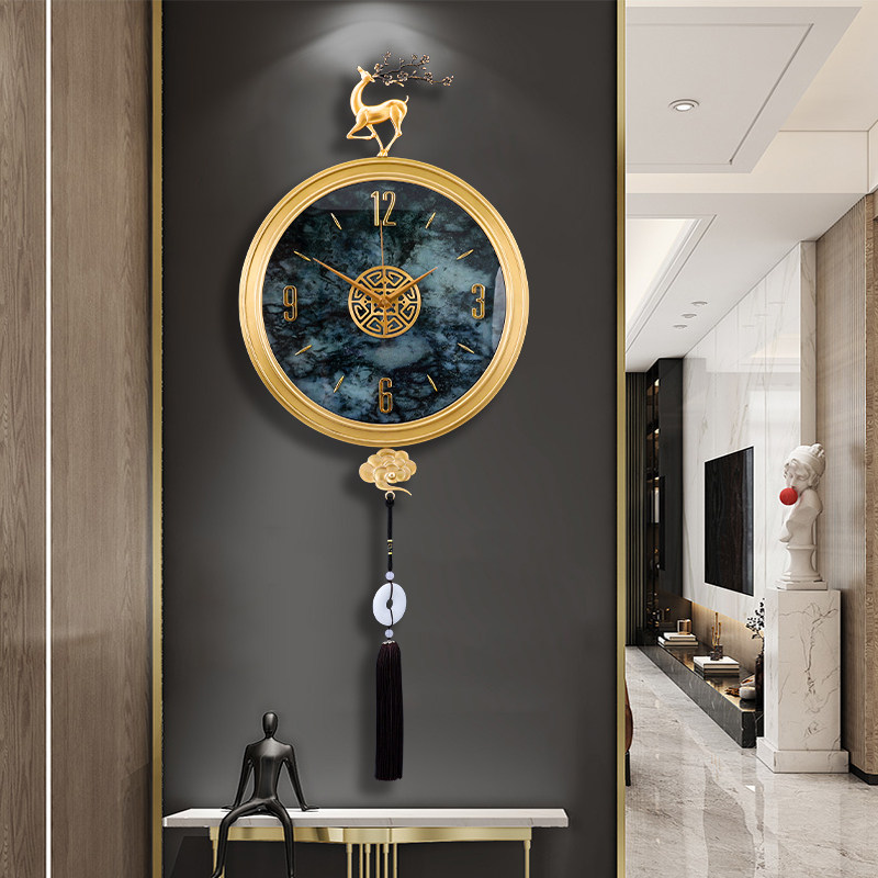 Pure copper clock wall clock living room home fashion clock modern light luxury living room creative personality new Chinese quartz clock