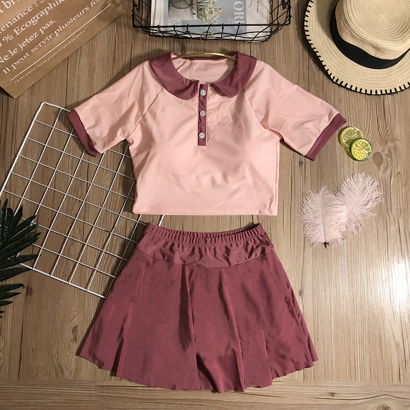 Swimsuit female hot spring two-piece two-piece fairy fan ins Wind Net red belly thin conservative student hot spring swimsuit