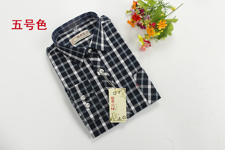 [Đặc biệt hàng ngày] Áo sơ mi nam cotton thô cũ dài tay màu xanh lá cây trung niên kẻ sọc áo sơ mi hồng nam