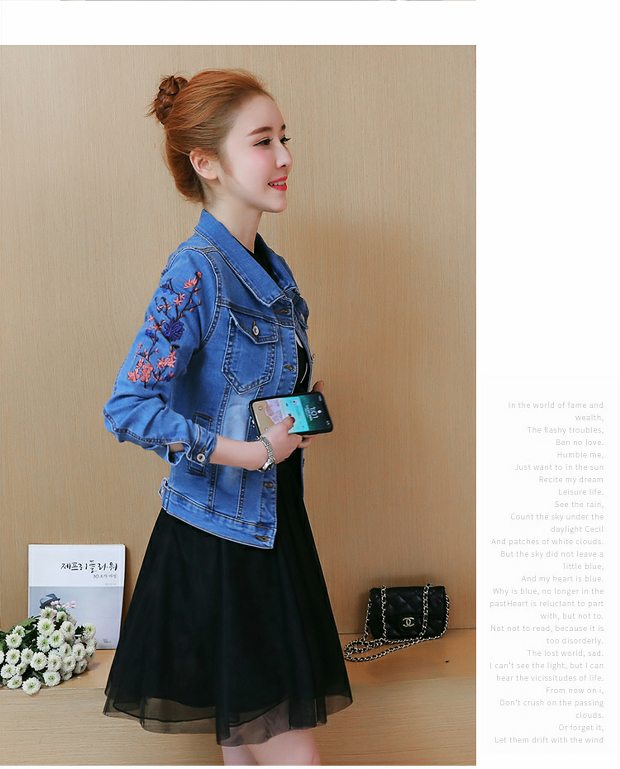 2018 Áo khoác ngắn thêu nữ mùa xuân và mùa thu Hàn Quốc Joker Top Slim Jeans thêu áo khoác kích thước lớn áo khoác gió nữ