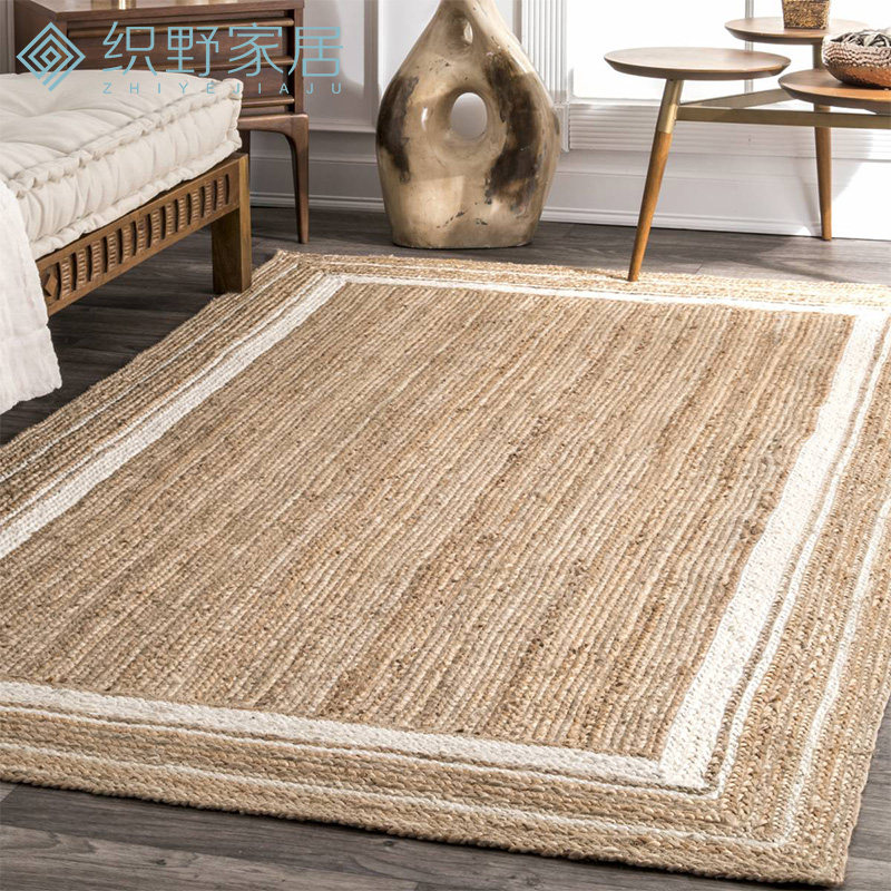 Hand-woven straw flax jute rug round living room sofa coffee table bedroom floor mat pastoral style can be customized