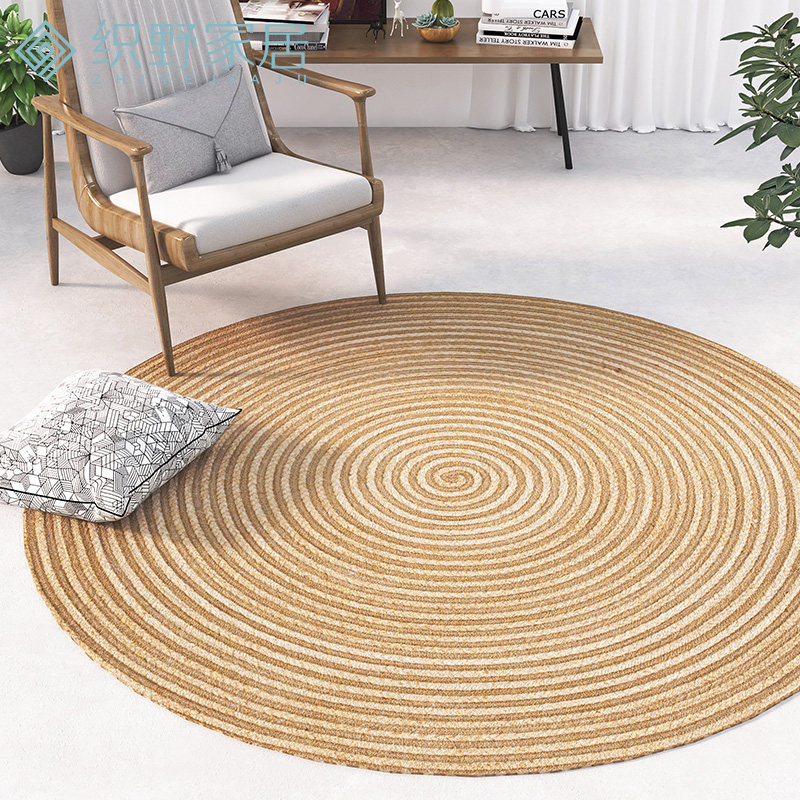 Hand-woven jute rug round living room bedroom coffee table environmental protection and easy care rug Nordic Japanese style floor mat