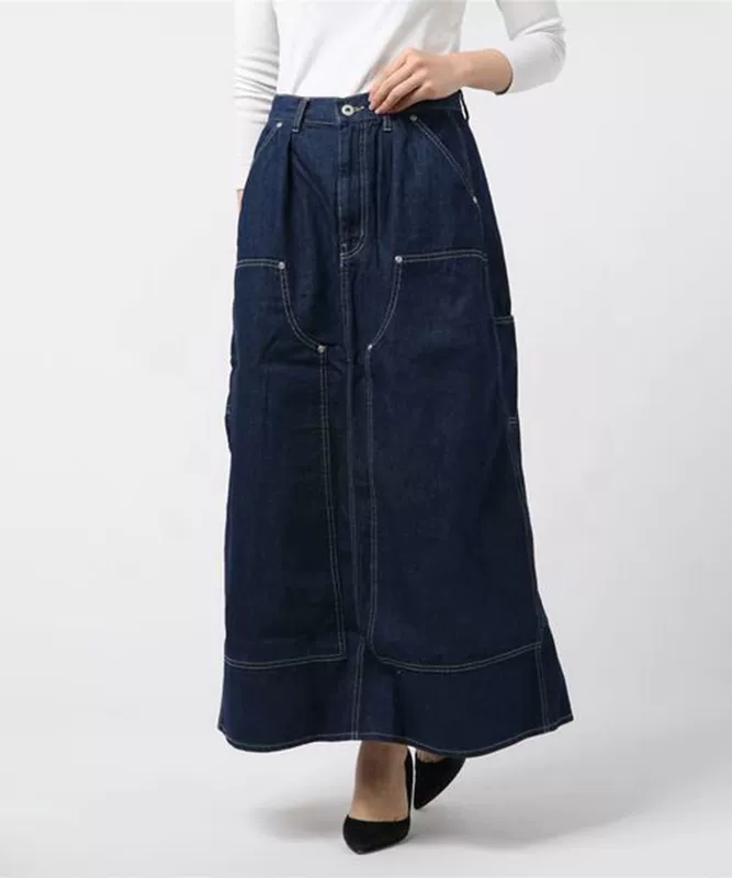 Phụ nữ váy denim dài trung bình đắt tiền của Nhật Bản eo cao là phụ nữ váy denim mỏng và linh hoạt - Váy