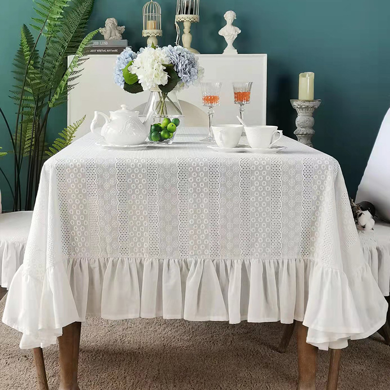 Nano waterproof pins table cloth French table cloth mesh red white round table dust cloth lace cotton tea table cloth-Taobao