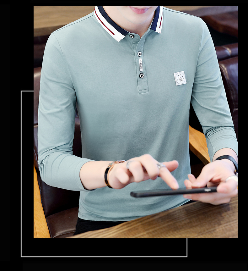 Xu hướng nhung Bắc cực mùa thu Hàn Quốc áo sơ mi cổ áo màu hồng polo đã dẫn đầu áo thun dài tay nam quần áo áo polo ralph lauren