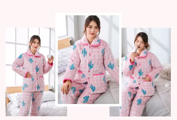 Phụ nữ mùa đông san hô nhung nhung đồ ngủ phụ nữ ấm áp ba lớp dày cộng với flannel nhung dễ thương dịch vụ nhà phù hợp bộ đồ mặc nhà mùa hè