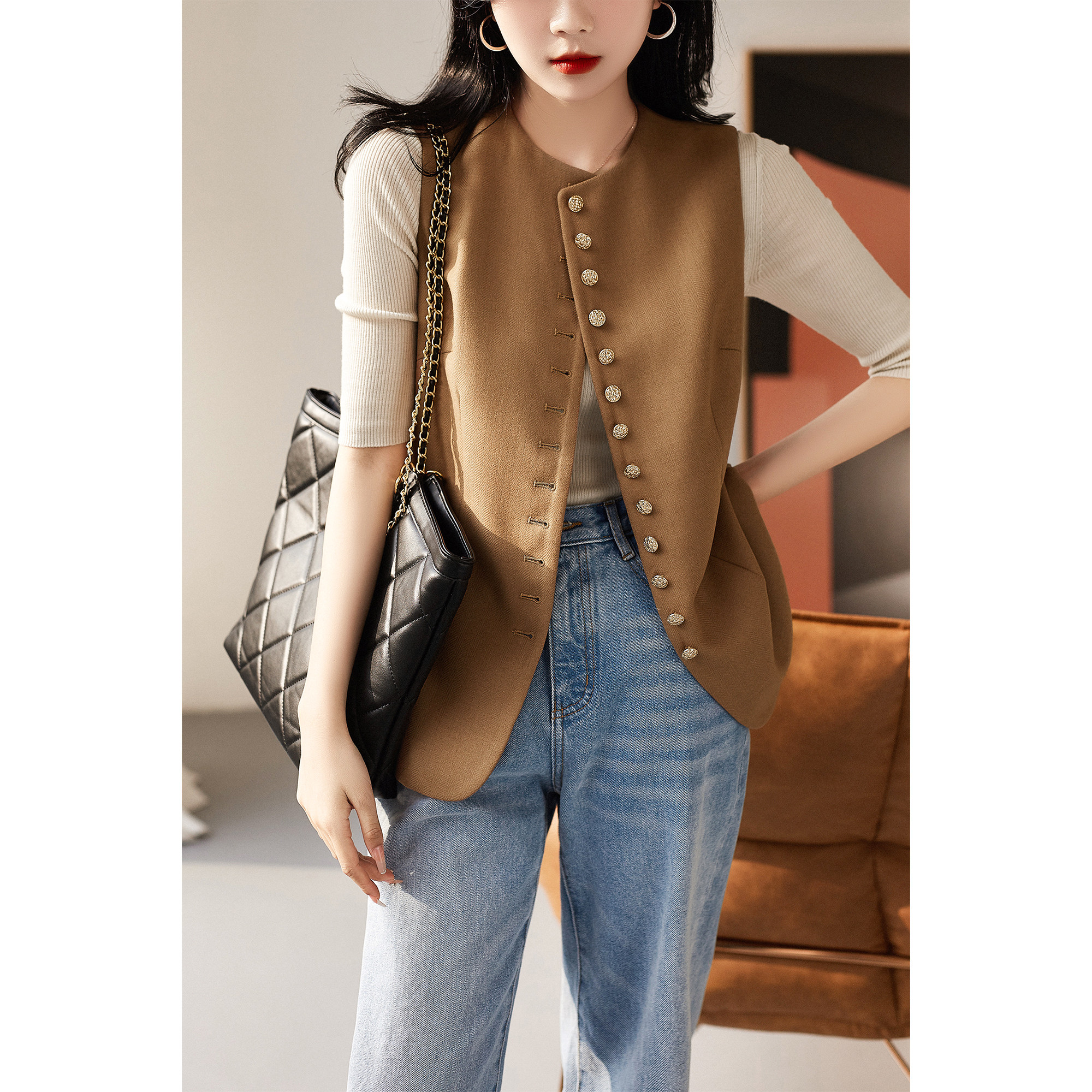 の Rainy London Street Custom Worsted Wool Slim Single Breasted Vest EGWT56165