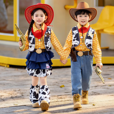 Boys' and girls' suit skirts, children's Woody cosplay costumes, Toy Story performance costumes, Halloween and National Day performance costumes