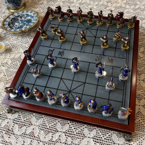 Enamel Chinese chess solid wood chessboard pure handmade Three Kingdoms three-dimensional figure craft ornament set collection gift