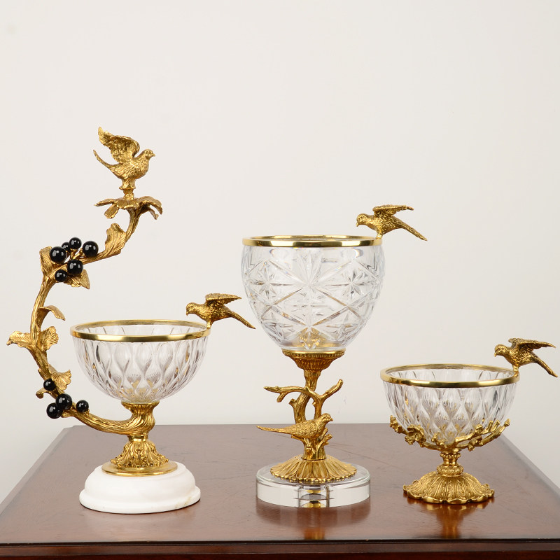 Pure copper crystal glass vase matching copper fruit tray Eurostyle Living Room Creative American Style Board Room Home Ornament