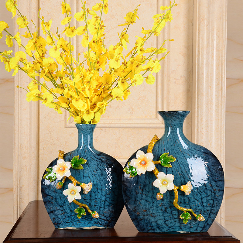 American Enamel Color Ceramic Vase Flower Arrangement Eu Style Home Decoration Pint Living Room Bedroom Glazed Glass Pendulum