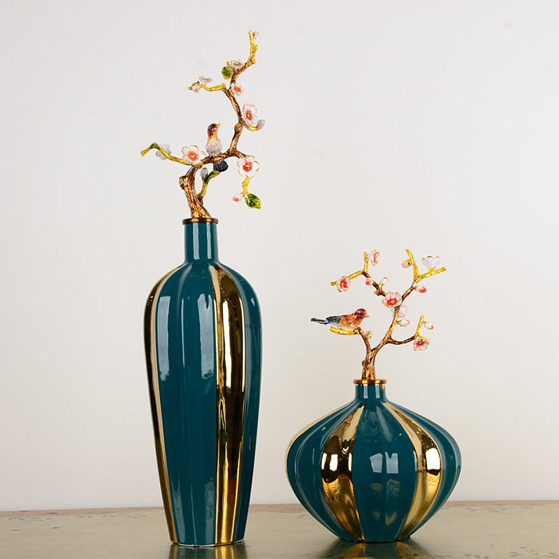 Modern light and luxurious European-style enamel colour ceramic Hemagpie Plum Blossom Bottle Pendulum of Chinese Living Room Bedroom Home Decorations