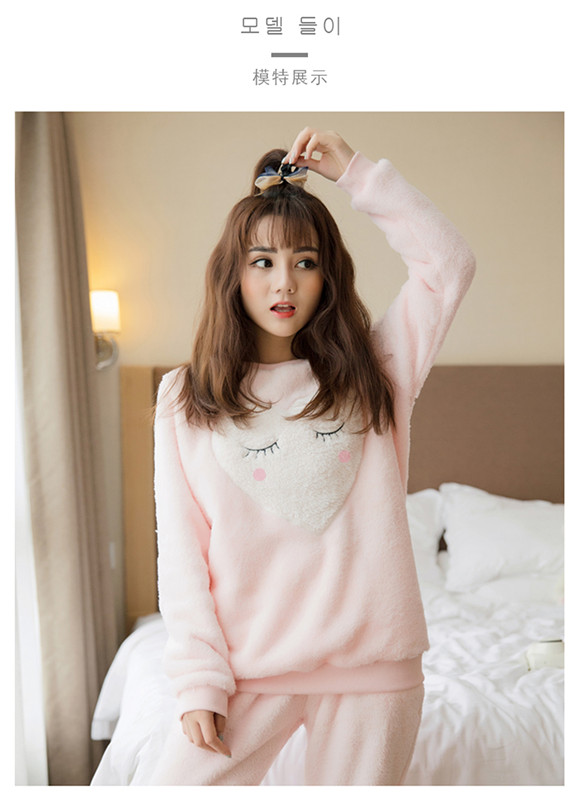 Winter lady dày san hô lông cừu dài tay đồ ngủ hai mảnh phù hợp với phiên bản Hàn Quốc giản dị của áo khoác flannel nữ dịch vụ đồ ngủ nam