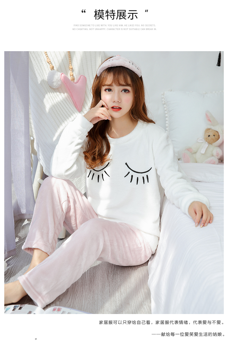 Winter lady dày san hô lông cừu dài tay đồ ngủ hai mảnh phù hợp với phiên bản Hàn Quốc giản dị của áo khoác flannel nữ dịch vụ đồ ngủ nam