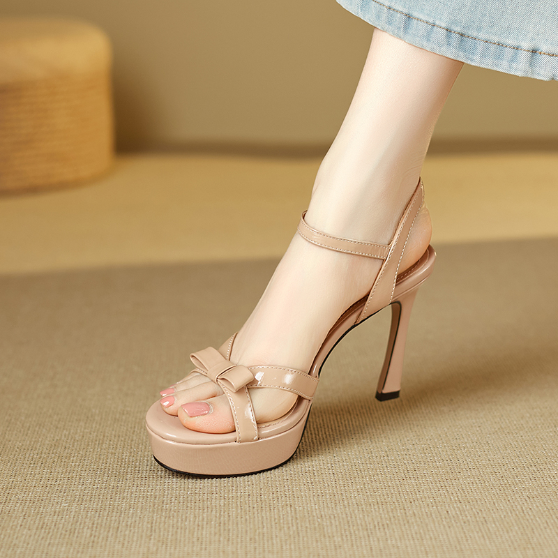 Genuine Leather Open-Toe Platform High-Heeled Sandals for Women, Summer Stiletto Heels, 2026 New Fashion, Single Strap, Thick-Soled Women's Shoes