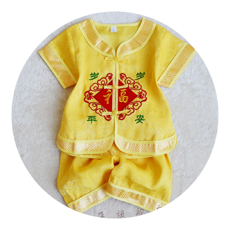 Lanrunning baby Tang Bottling Yellow Mandarin Vest Boy Don's summer short sleeve Children's kindergarten Performance suit China Wind 1-3