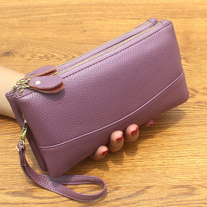 Clutch Bag for Women, Double-Layer Zipper Mini Phone Bag, Middle-Aged Mom's Grocery Shopping Small Coin Purse, Soft Leather Handbag for Women