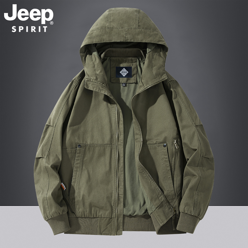Jeep Genuine Cotton Jacket Men's Spring Workwear Loose Casual American Short Jacket Hooded Top