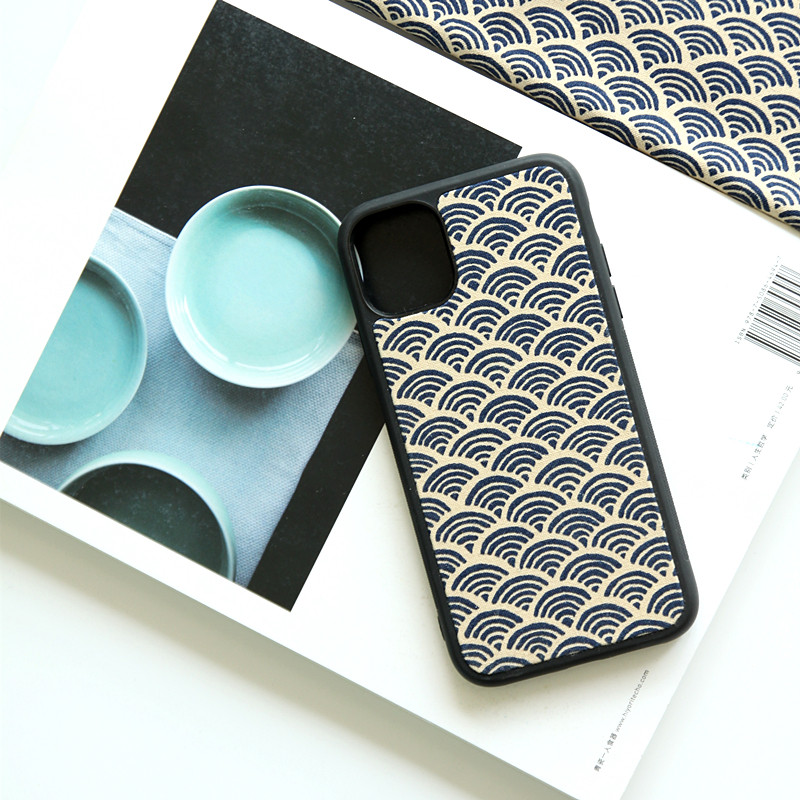 Japanese-style Qinghai wave is suitable for iPhone13Pro handmade cloth mobile phone protective case protective sleeve simple silicone soft shell