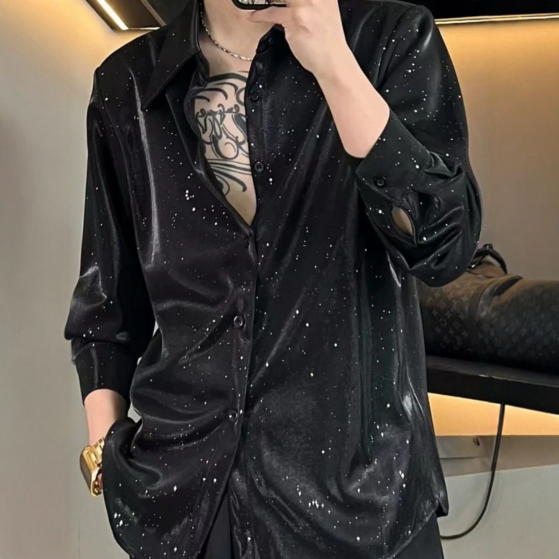 American Retro Sequin Starry Sky Long-Sleeve Shirt for Men and Women, Trendy Brand, Cool and Loose, Versatile Casual Shirt Jacket