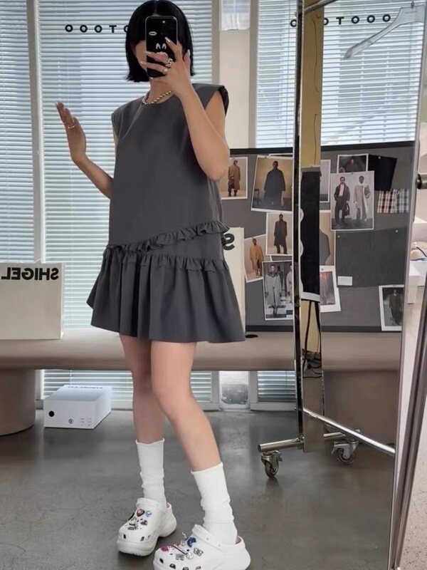 In-Stock Shigelan Summer New Style 50725 Fashionable Versatile Loose Sleeveless Ruffle Dress for Women