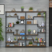 American retro Wrought iron bookshelf shelf Office partition bookshelf loft Industrial wind floor solid wood display stand