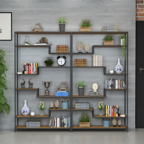 American retro iron bookshelf shelf office partition bookshelf loft Industrial Wind landing solid wood display rack