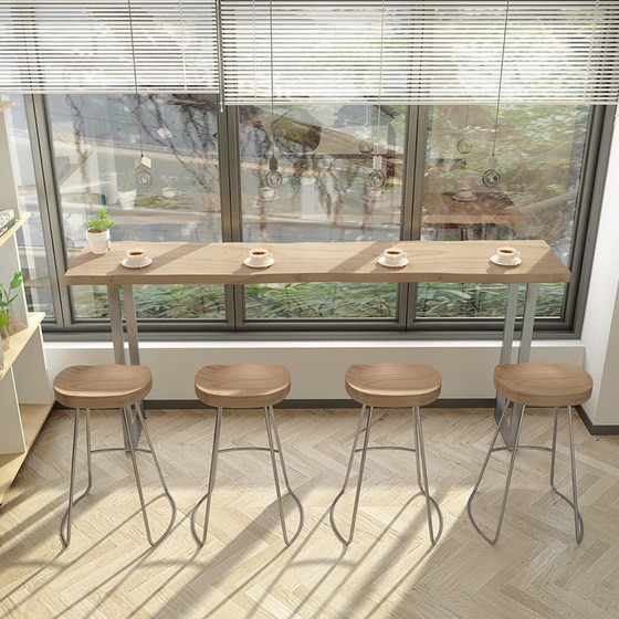 집 벽 좁은 테이블 높은 테이블 밀크 티 숍 바 테이블과 의자 조합에 대한 북유럽 단단한 나무 바 테이블
