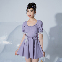 2021 new vintage swimsuit female conjoined Princess Dress cute girl belly thin belly thin sweet conservative hot spring