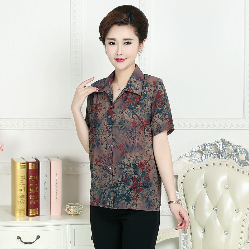 Quần áo mùa hè cho người già 60-70 tuổi Quần áo bà bầu ngắn tay Người cao tuổi Quần áo mùa hè Mẹ áo thun 80 - Phụ nữ cao cấp