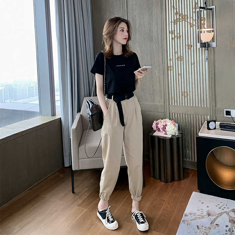 Casual suit women's summer fashion trend foreign style looks thin and high waist small man looks tall and age-reducing sports two-piece suit all-match